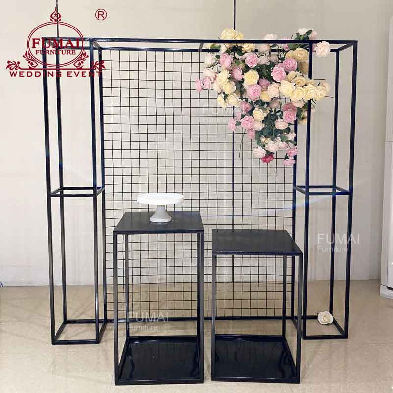 Black wedding backdrop grid stand backgroundFumai