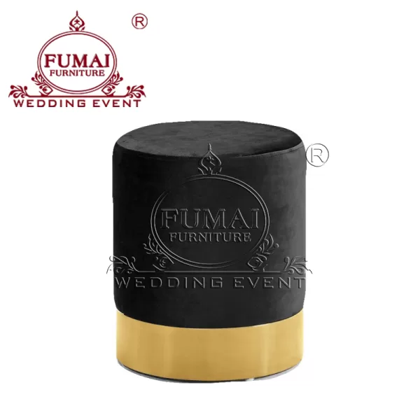 Circle Ottoman Black Velvet Seat with Gold Base - Fumai