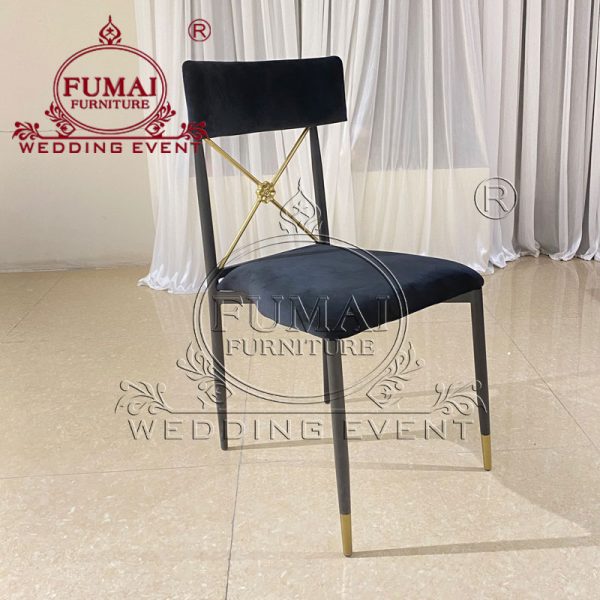 X Back Dining Chairs Stackable Black Velvet Seat Fumai