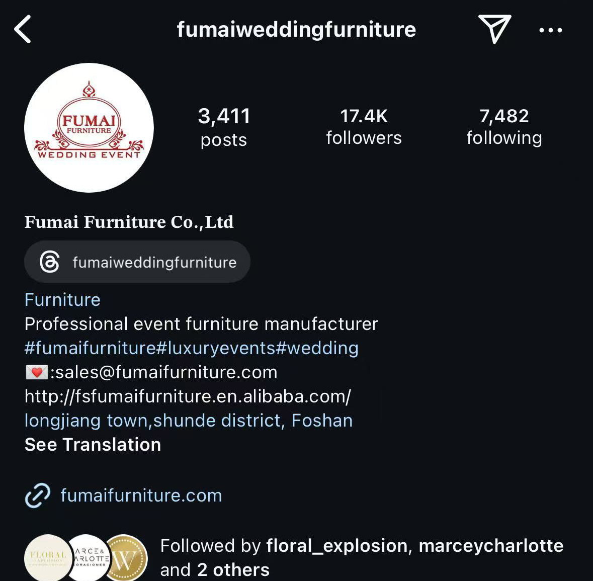 Fumai Wedding Furniture’s Instagram